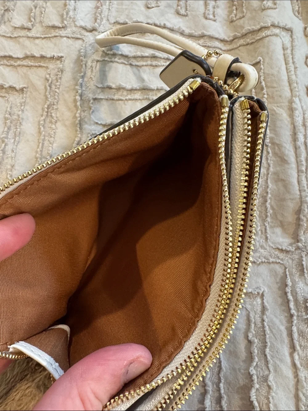 Coach Beige Signature Canvas Wristlet with Gold Hardware